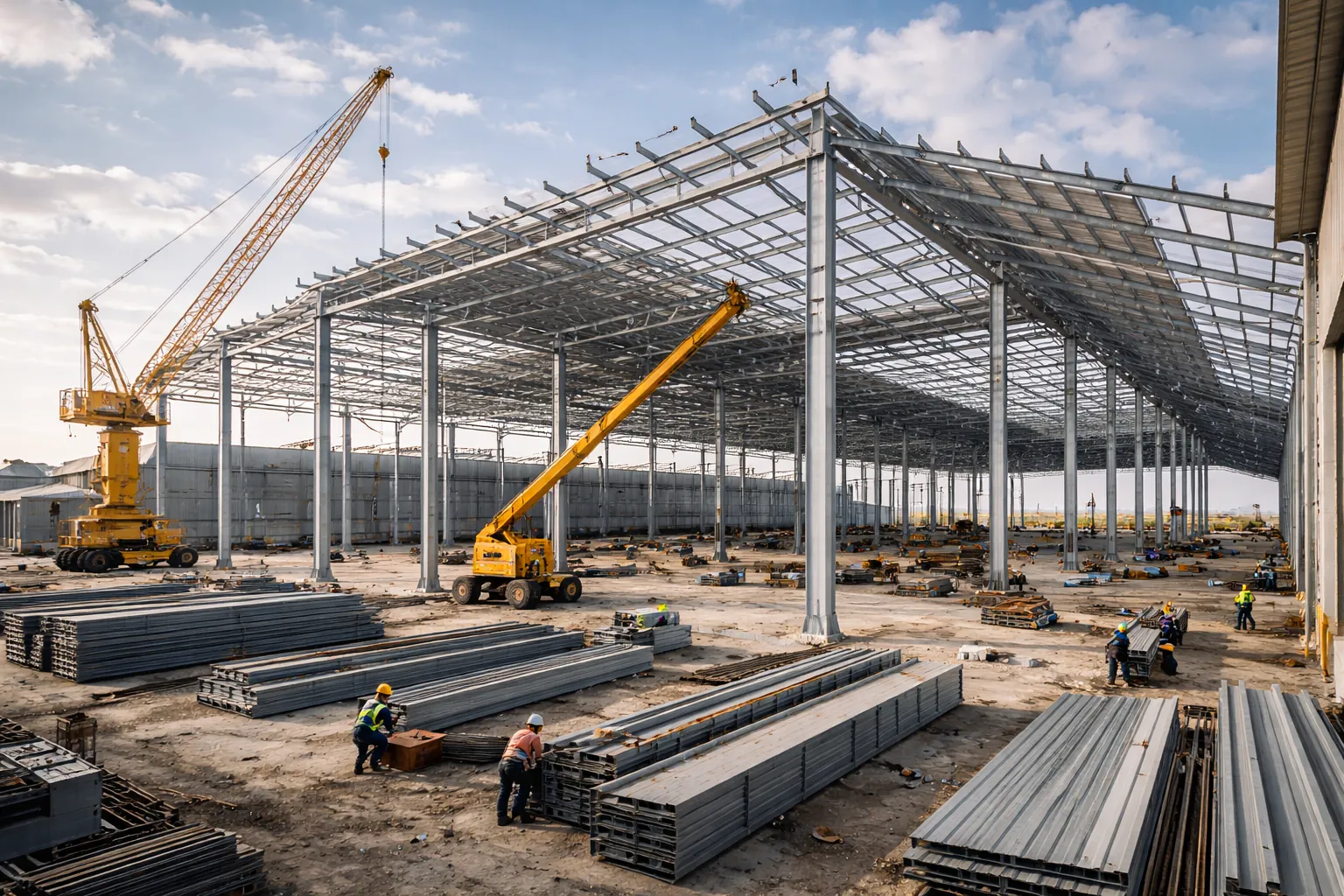 Industrial warehouse steel structure fabricated by GM Engineering, Ahmedabad